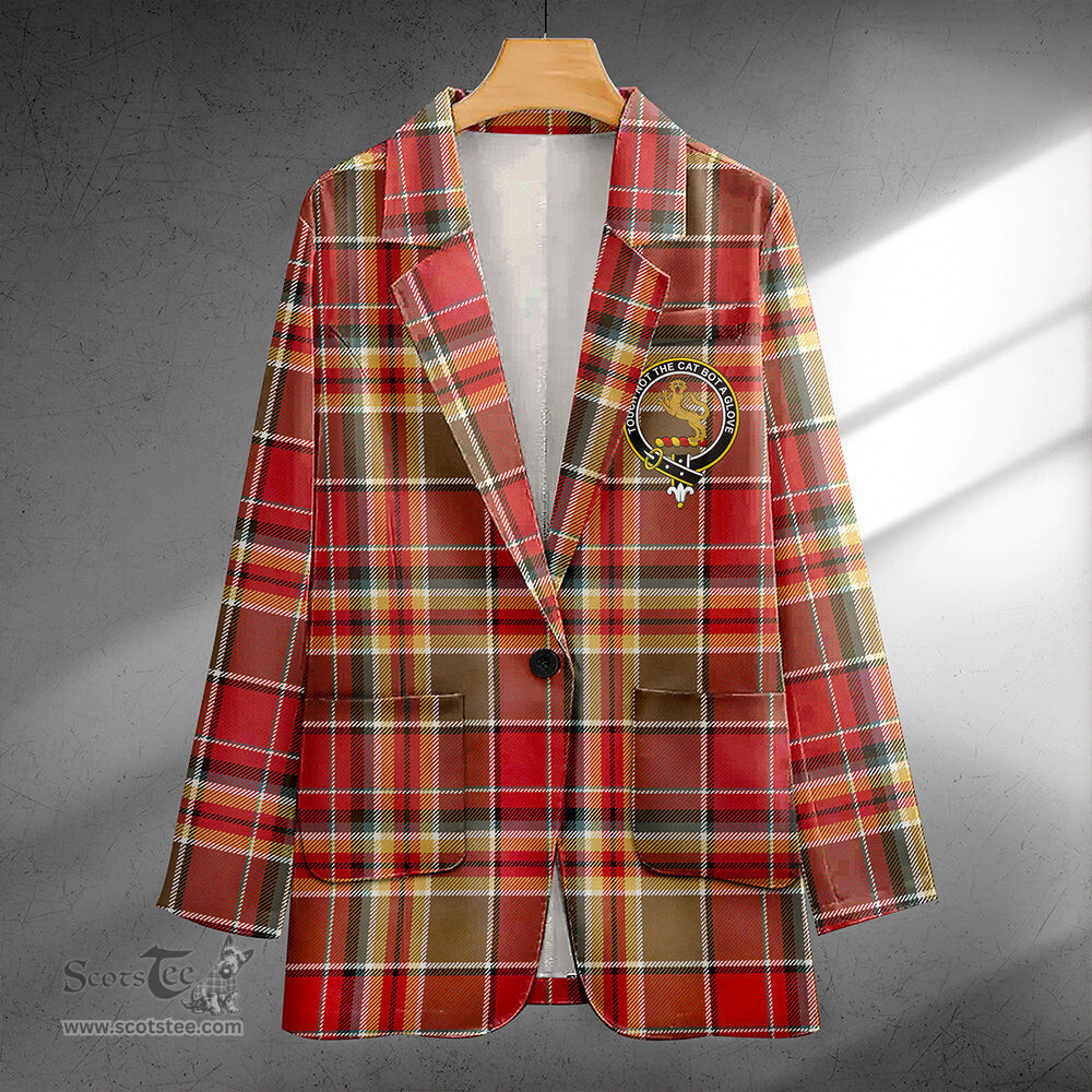 ScotsTee Shop MacGlashan Weathered Clan Crest Casual Tartan Flat Lapel Collar Blazer Tartan Blazer Cotton