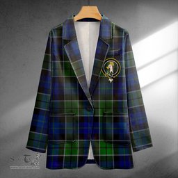 ScotsTee Shop Lennie Modern Clan Crest Casual Tartan Flat Lapel Collar Blazer Tartan Blazer Cotton