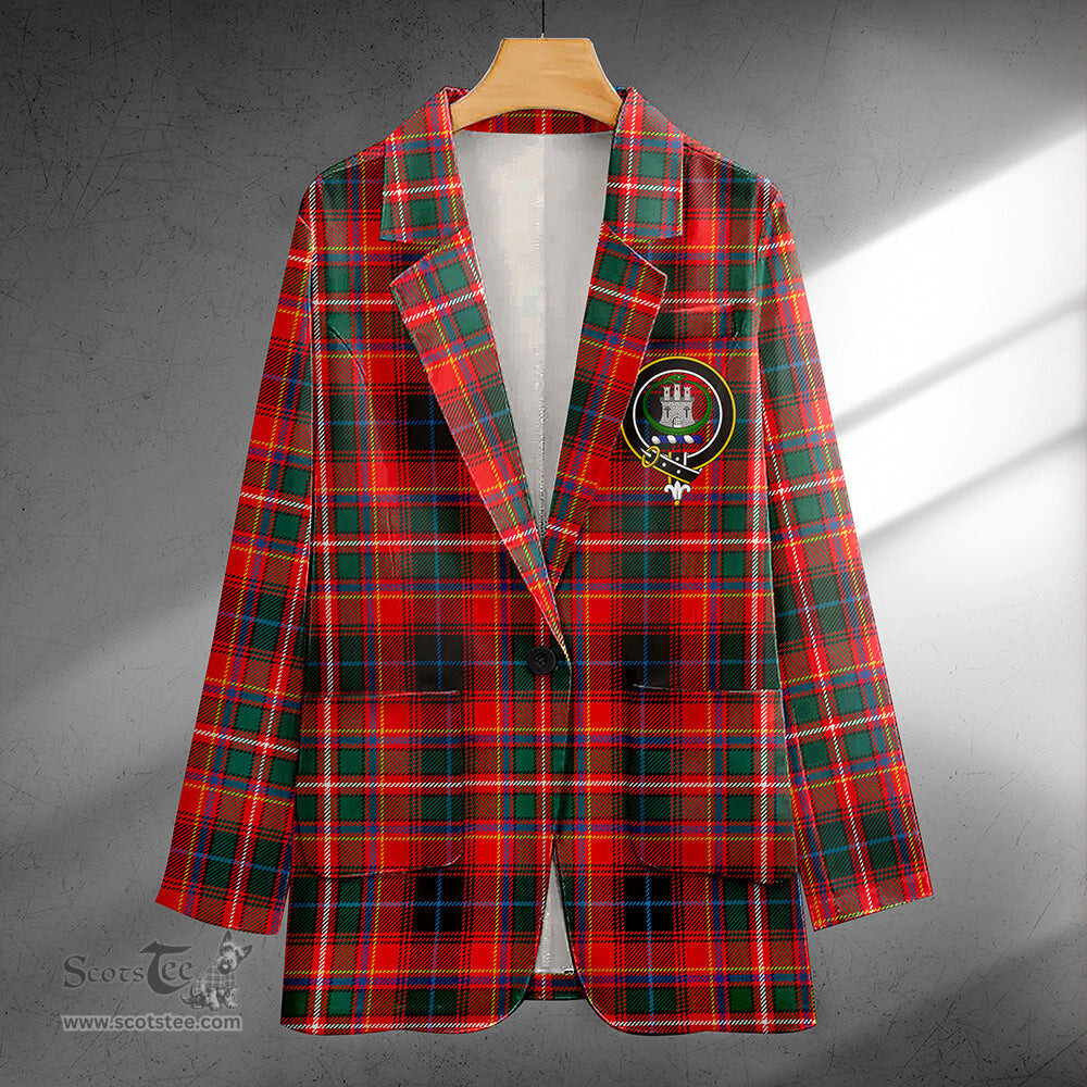 ScotsTee Shop Innes Red Weathered Clan Crest Casual Tartan Flat Lapel Collar Blazer Tartan Blazer Cotton