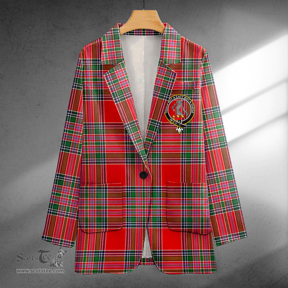 ScotsTee Shop MacBean (MacBain) Modern Clan Crest Casual Tartan Flat Lapel Collar Blazer Tartan Blazer Cotton
