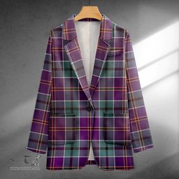 ScotsTee Shop Leslie of the Hebrides Weathered Clan Crest Casual Tartan Flat Lapel Collar Blazer Tartan Blazer Cotton