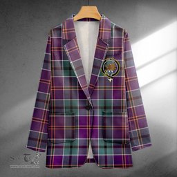 ScotsTee Shop Leslie of the Hebrides Weathered Clan Crest Casual Tartan Flat Lapel Collar Blazer Tartan Blazer Cotton