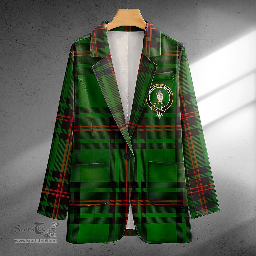ScotsTee Shop Logie Clan Crest Casual Tartan Flat Lapel Collar Blazer Tartan Blazer Cotton