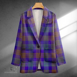 ScotsTee Shop Lang (Laing) Weathered Clan Crest Casual Tartan Flat Lapel Collar Blazer Tartan Blazer Cotton