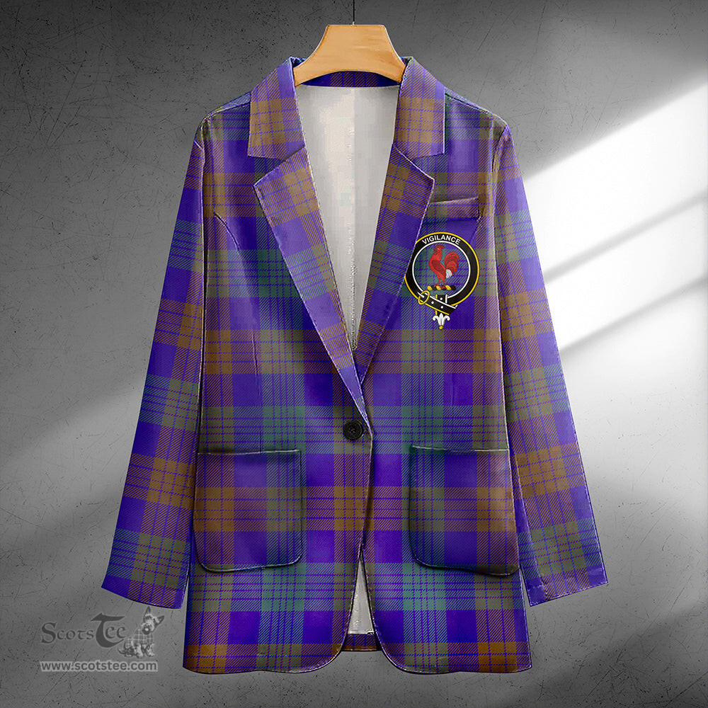 ScotsTee Shop Lang (Laing) Weathered Clan Crest Casual Tartan Flat Lapel Collar Blazer Tartan Blazer Cotton