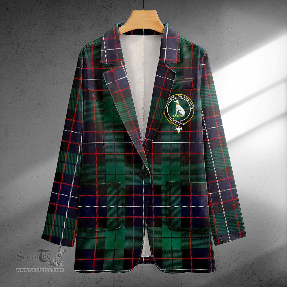 ScotsTee Shop Hunter (Michael) Modern Clan Crest Casual Tartan Flat Lapel Collar Blazer Tartan Blazer Cotton