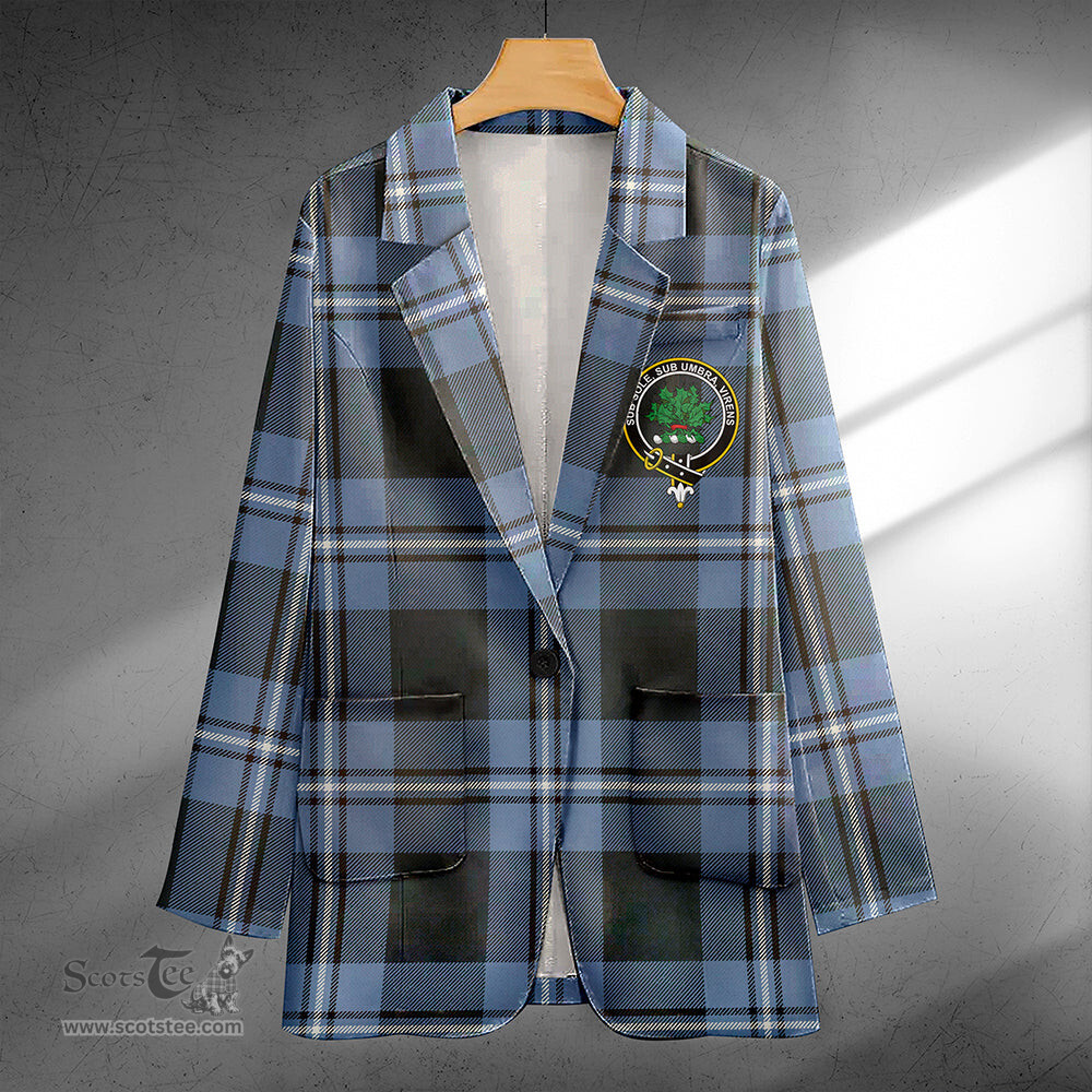 ScotsTee Shop Irvine Weathered Clan Crest Casual Tartan Flat Lapel Collar Blazer Tartan Blazer Cotton