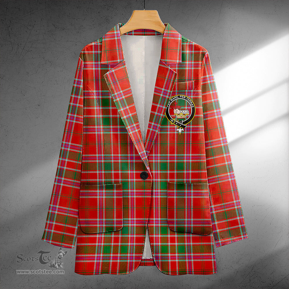 ScotsTee Shop MacDonald of Lochmaddy (Donald of Loch Mhaddy) Anceint Clan Crest Casual Tartan Flat Lapel Collar Blazer Tartan Blazer Cotton