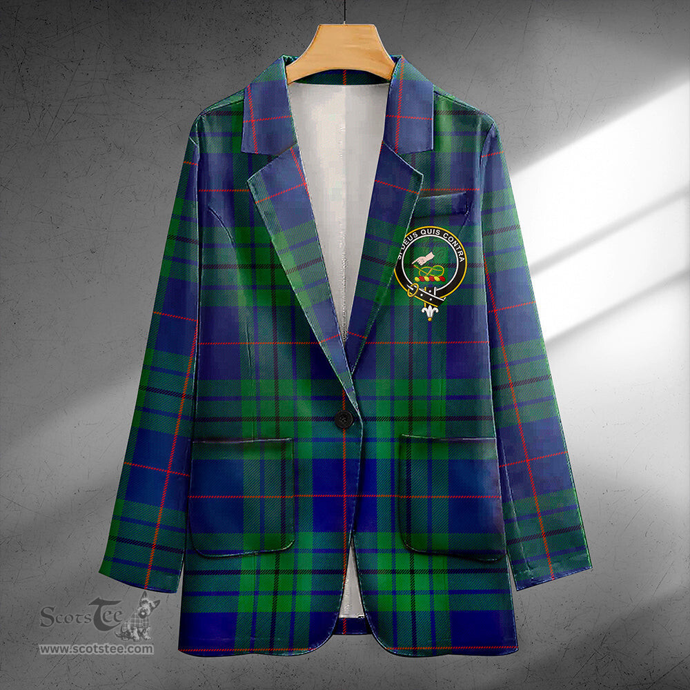 ScotsTee Shop Hutton Modern Clan Crest Casual Tartan Flat Lapel Collar Blazer Tartan Blazer Cotton