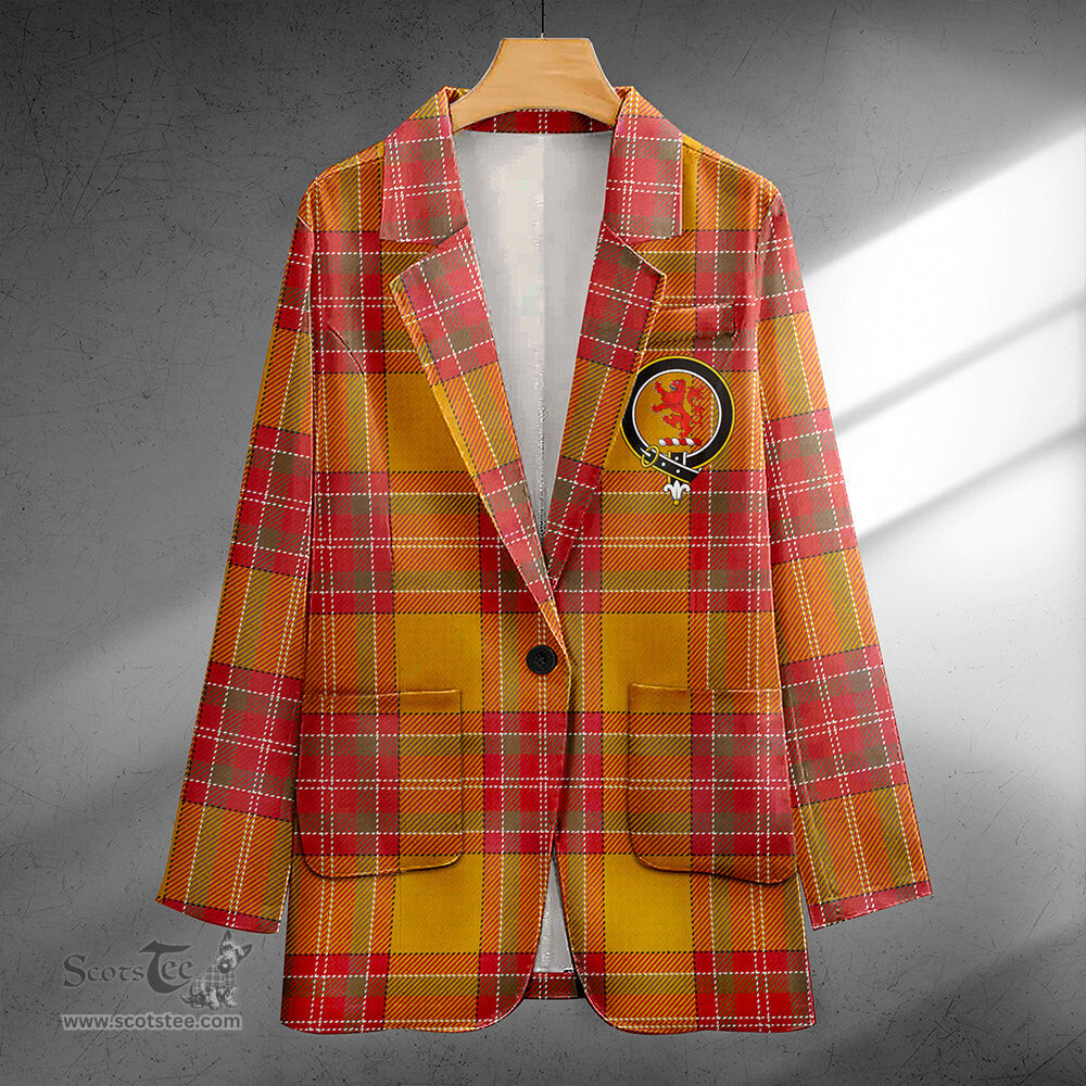 ScotsTee Shop MacBrair Weathered Clan Crest Casual Tartan Flat Lapel Collar Blazer Tartan Blazer Cotton
