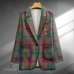 ScotsTee Shop Laurie Weathered Clan Crest Casual Tartan Flat Lapel Collar Blazer Tartan Blazer Cotton