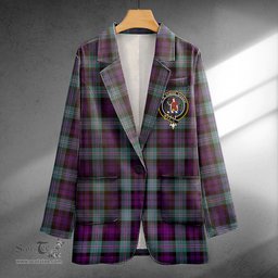 ScotsTee Shop Lyon ((Liall/Lyall/Lyle) Weathered Clan Crest Casual Tartan Flat Lapel Collar Blazer Tartan Blazer Cotton
