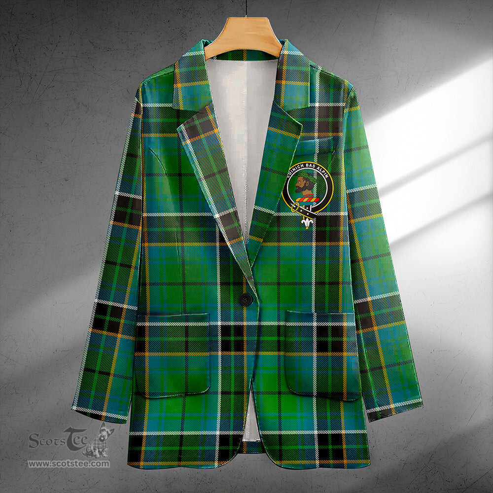 ScotsTee Shop MacAlpine Ancient Clan Crest Casual Tartan Flat Lapel Collar Blazer Tartan Blazer Cotton