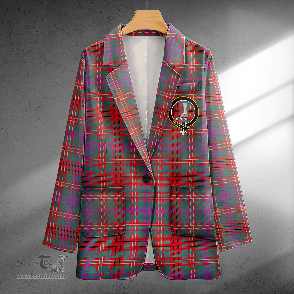 ScotsTee Shop MacCall (MacColl) Weathered Clan Crest Casual Tartan Flat Lapel Collar Blazer Tartan Blazer Cotton