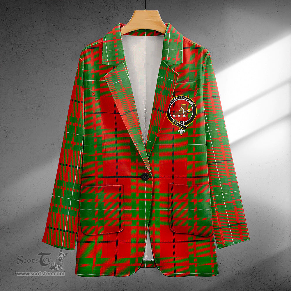ScotsTee Shop MacAulay Ancient Clan Crest Casual Tartan Flat Lapel Collar Blazer Tartan Blazer Cotton
