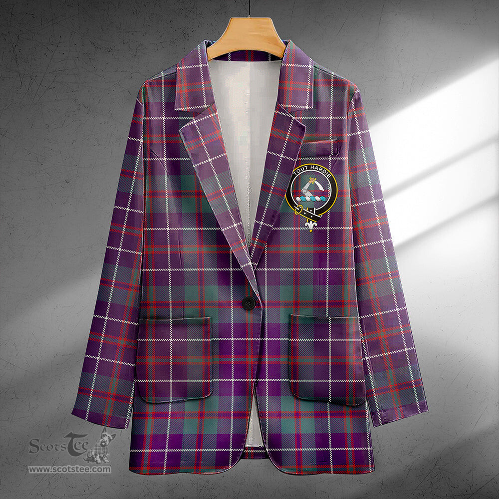 ScotsTee Shop MacHardy Weathered Clan Crest Casual Tartan Flat Lapel Collar Blazer Tartan Blazer Cotton