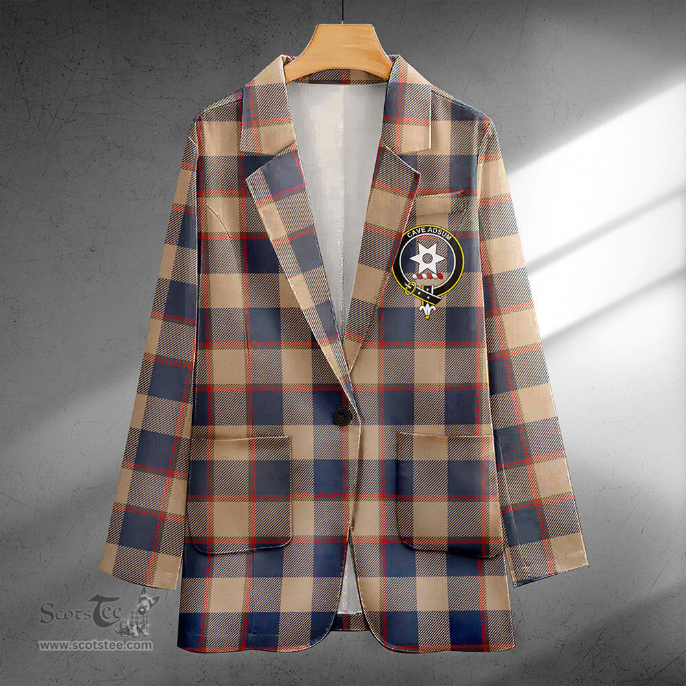 ScotsTee Shop Jardine of Castlemilk Weathered Clan Crest Casual Tartan Flat Lapel Collar Blazer Tartan Blazer Cotton