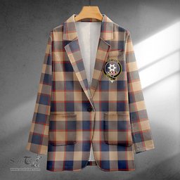 ScotsTee Shop Jardine of Castlemilk Weathered Clan Crest Casual Tartan Flat Lapel Collar Blazer Tartan Blazer Cotton