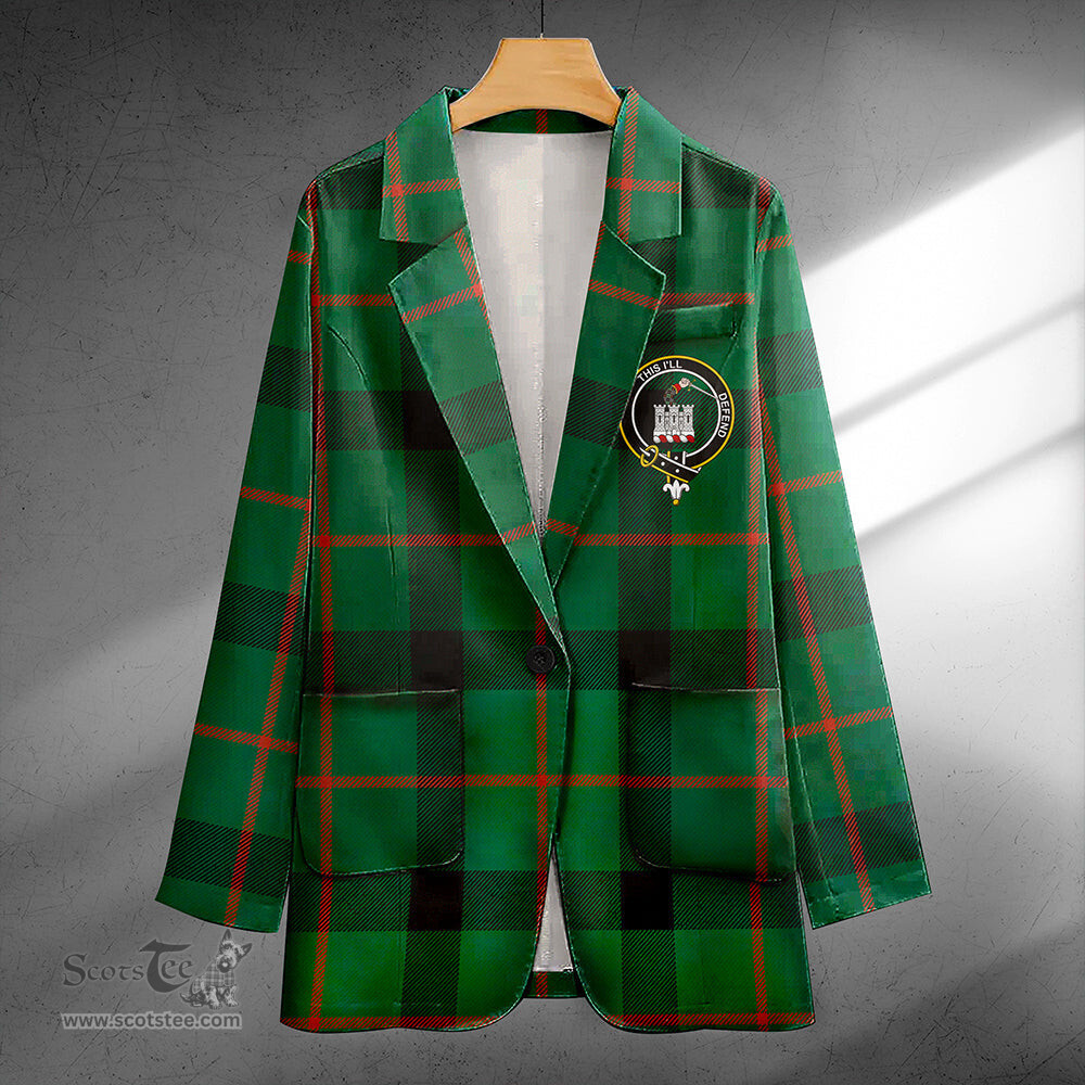 ScotsTee Shop Kincaid Modern Clan Crest Casual Tartan Flat Lapel Collar Blazer Tartan Blazer Cotton