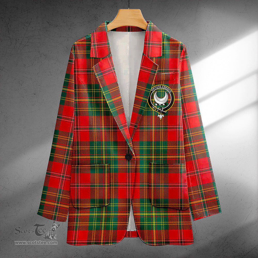 ScotsTee Shop Leask Modern Clan Crest Casual Tartan Flat Lapel Collar Blazer Tartan Blazer Cotton