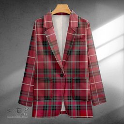 ScotsTee Shop Hunter of Bute (Michael Maroon) Weathered Clan Crest Casual Tartan Flat Lapel Collar Blazer Tartan Blazer Cotton