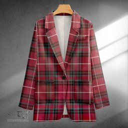 ScotsTee Shop Hunter of Bute (Hunter Maroon) Weathered Clan Crest Casual Tartan Flat Lapel Collar Blazer Tartan Blazer Cotton