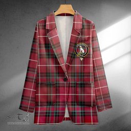 ScotsTee Shop Hunter of Bute (Hunter Maroon) Weathered Clan Crest Casual Tartan Flat Lapel Collar Blazer Tartan Blazer Cotton