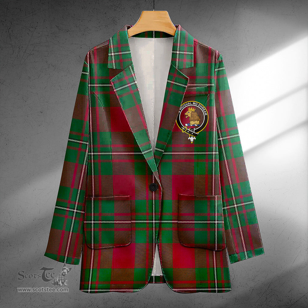 ScotsTee Shop MacGregor of Cardney (Gregor of Cardney) Modern Clan Crest Casual Tartan Flat Lapel Collar Blazer Tartan Blazer Cotton