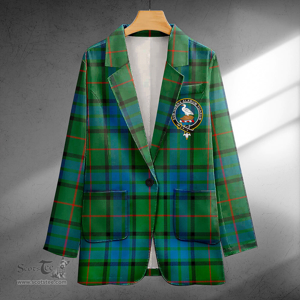 ScotsTee Shop Lauder Ancient Clan Crest Casual Tartan Flat Lapel Collar Blazer Tartan Blazer Cotton