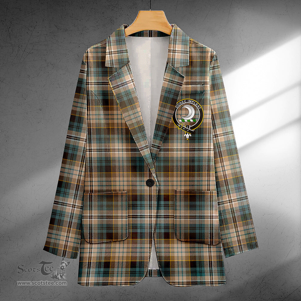 ScotsTee Shop Kidd Weathered Clan Crest Casual Tartan Flat Lapel Collar Blazer Tartan Blazer Cotton
