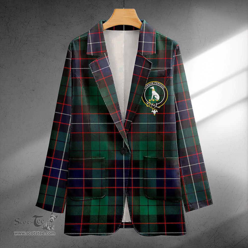ScotsTee Shop Hunter Modern Clan Crest Casual Tartan Flat Lapel Collar Blazer Tartan Blazer Cotton