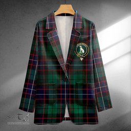 ScotsTee Shop Hunter Modern Clan Crest Casual Tartan Flat Lapel Collar Blazer Tartan Blazer Cotton