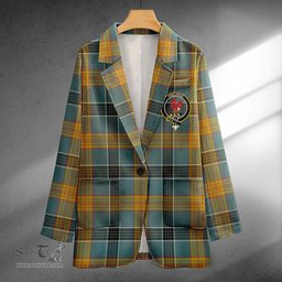 ScotsTee Shop Laing (Lang) Weathered Clan Crest Casual Tartan Flat Lapel Collar Blazer Tartan Blazer Cotton
