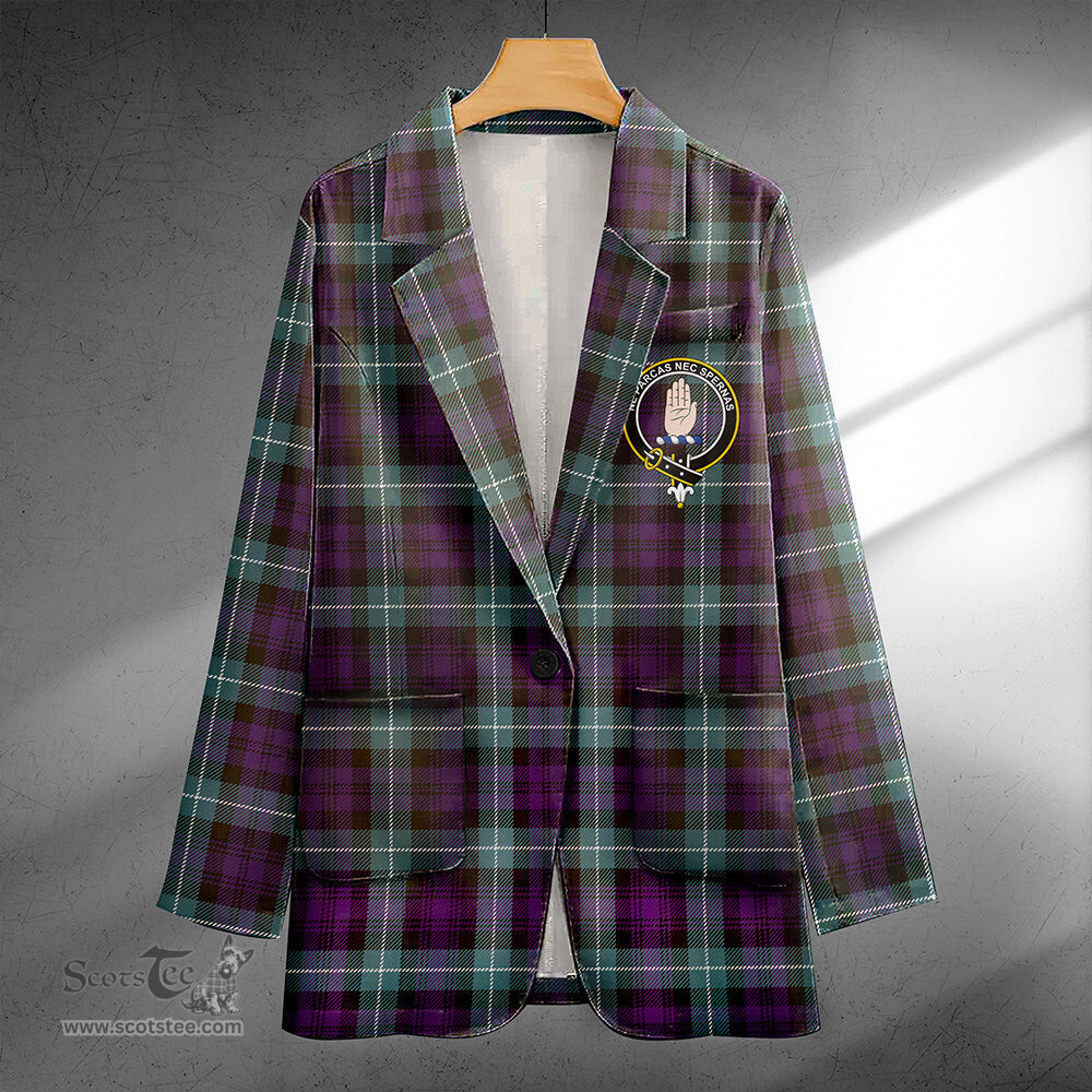 ScotsTee Shop Lamont (MacLamont) Weathered Clan Crest Casual Tartan Flat Lapel Collar Blazer Tartan Blazer Cotton
