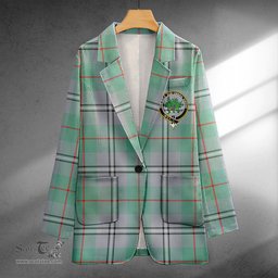 ScotsTee Shop Irvine of Glentulchan Ancient Clan Crest Casual Tartan Flat Lapel Collar Blazer Tartan Blazer Cotton