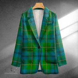 ScotsTee Shop Johnstone (Johnson) Ancient Clan Crest Casual Tartan Flat Lapel Collar Blazer Tartan Blazer Cotton
