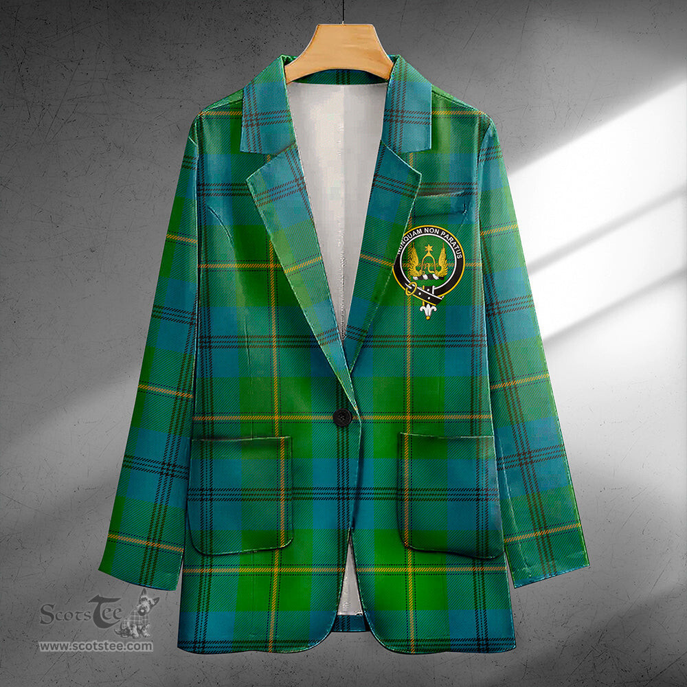 ScotsTee Shop Johnstone (Johnson) Ancient Clan Crest Casual Tartan Flat Lapel Collar Blazer Tartan Blazer Cotton