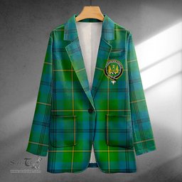 ScotsTee Shop Johnstone (Johnson) Ancient Clan Crest Casual Tartan Flat Lapel Collar Blazer Tartan Blazer Cotton