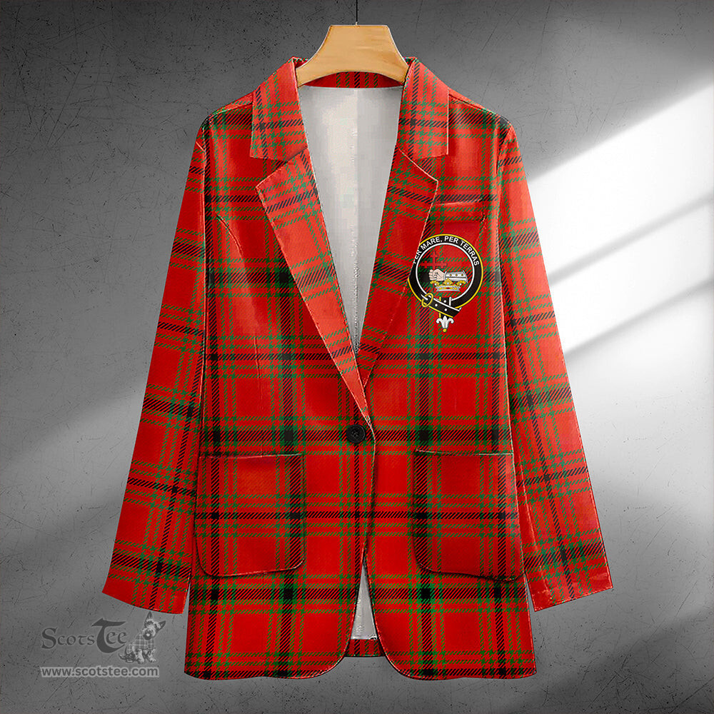 ScotsTee Shop MacDonald of Belfinlay Ancient Clan Crest Casual Tartan Flat Lapel Collar Blazer Tartan Blazer Cotton