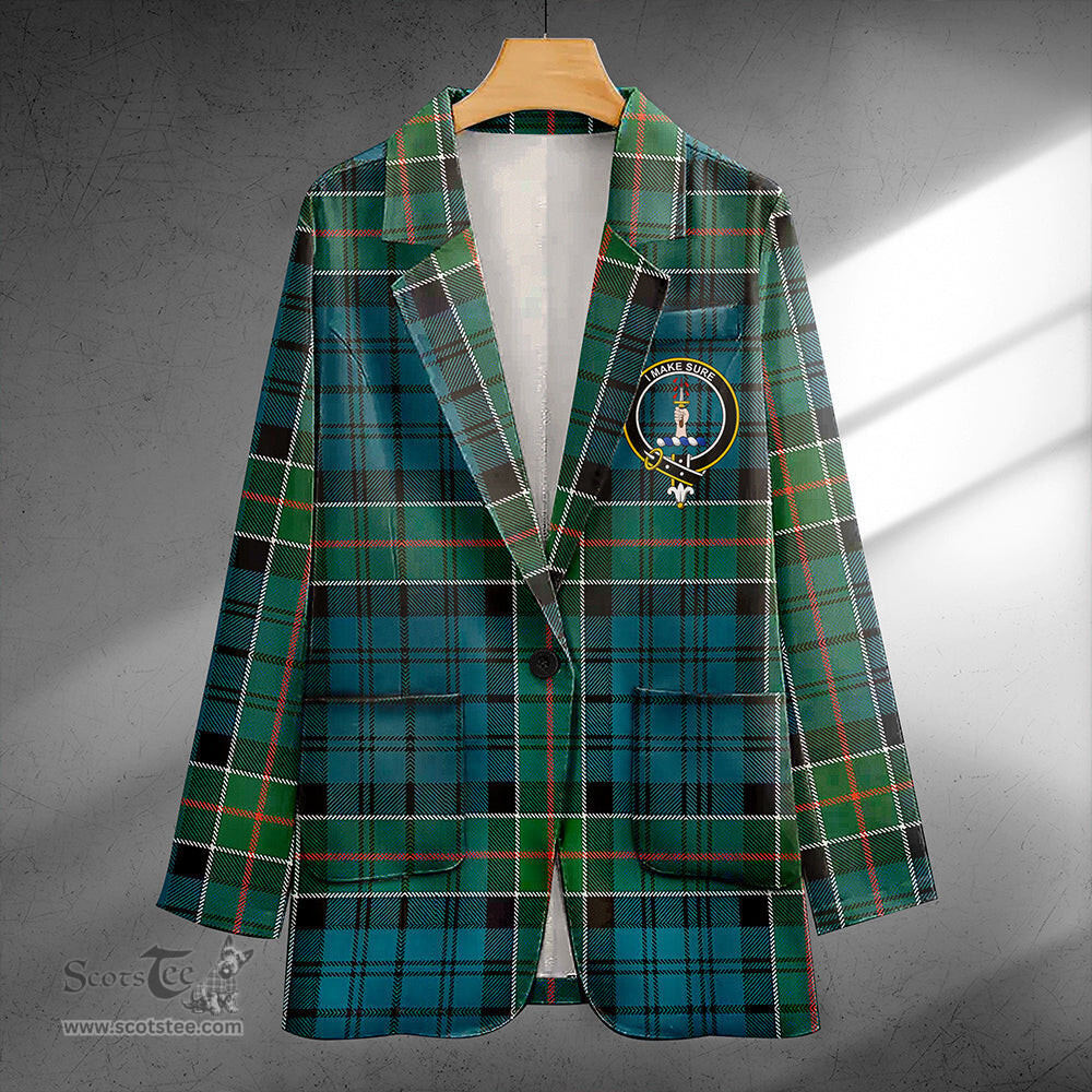 ScotsTee Shop Kirkpatrick Clan Crest Casual Tartan Flat Lapel Collar Blazer Tartan Blazer Cotton