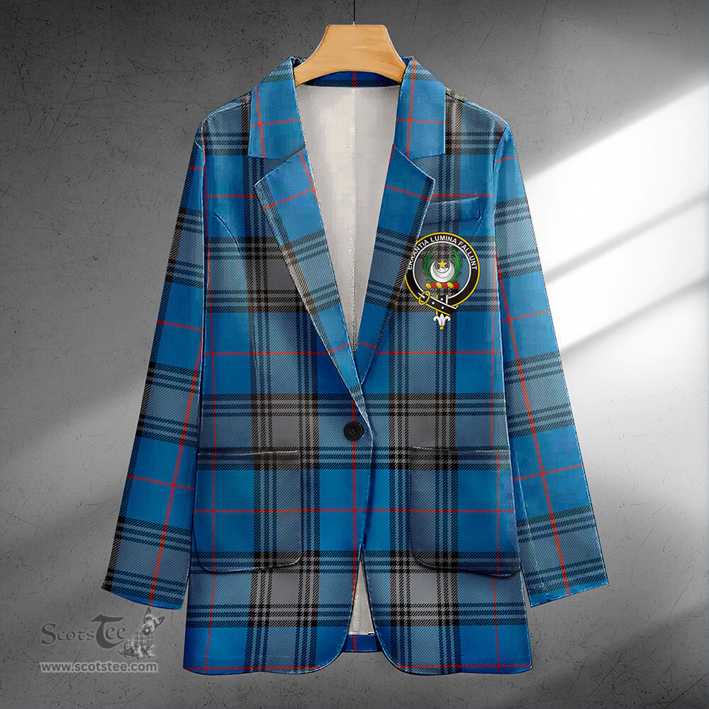ScotsTee Shop Kinnaird Ancient Clan Crest Casual Tartan Flat Lapel Collar Blazer Tartan Blazer Cotton