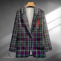 ScotsTee Shop MacBride Weathered Clan Crest Casual Tartan Flat Lapel Collar Blazer Tartan Blazer Cotton