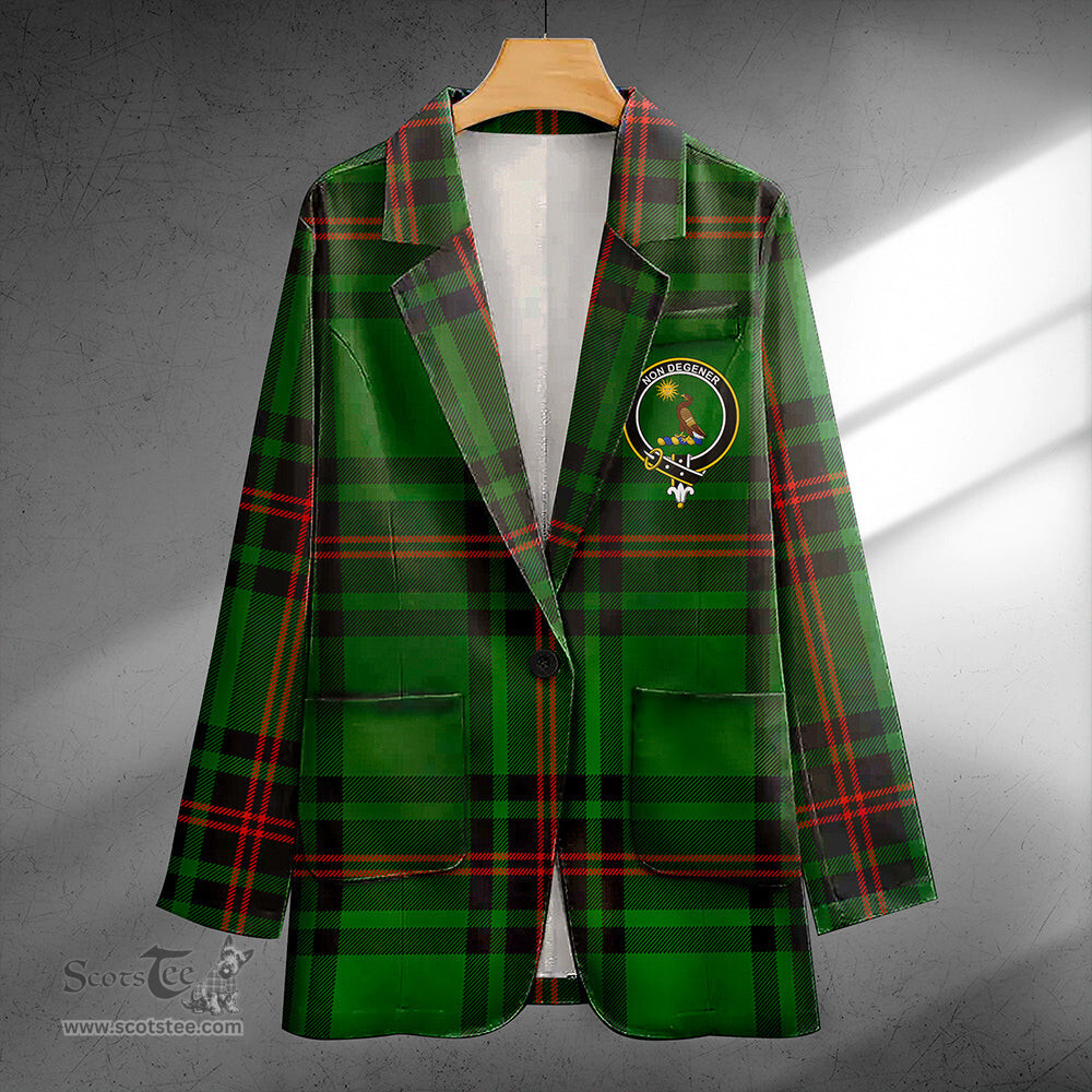 ScotsTee Shop Kinloch Clan Crest Casual Tartan Flat Lapel Collar Blazer Tartan Blazer Cotton