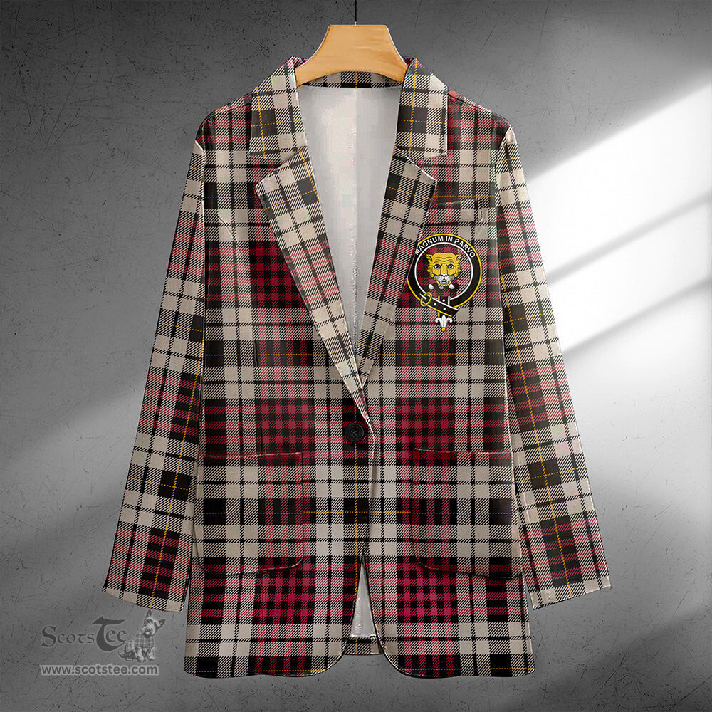 ScotsTee Shop Little Dress Ancient Clan Crest Casual Tartan Flat Lapel Collar Blazer Tartan Blazer Cotton