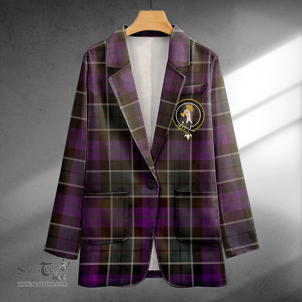 ScotsTee Shop Lennie Weathered Clan Crest Casual Tartan Flat Lapel Collar Blazer Tartan Blazer Cotton