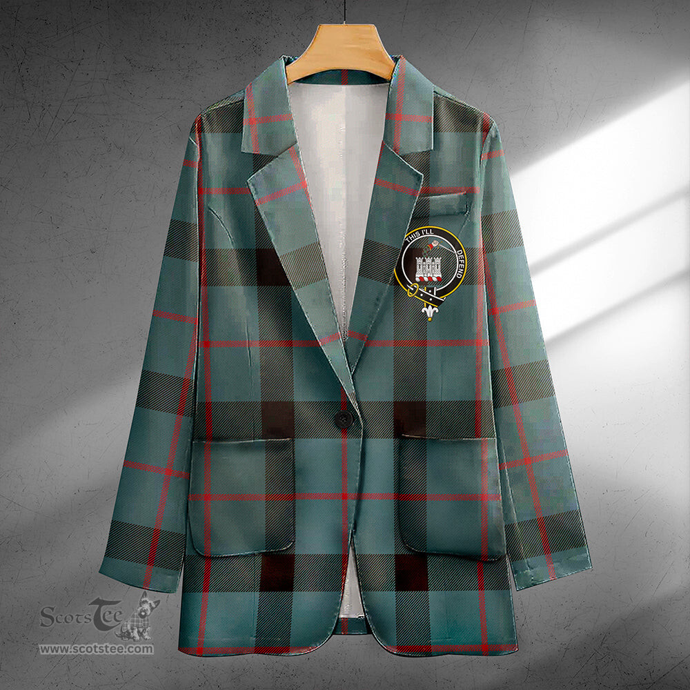 ScotsTee Shop Kincaid Weathered Clan Crest Casual Tartan Flat Lapel Collar Blazer Tartan Blazer Cotton