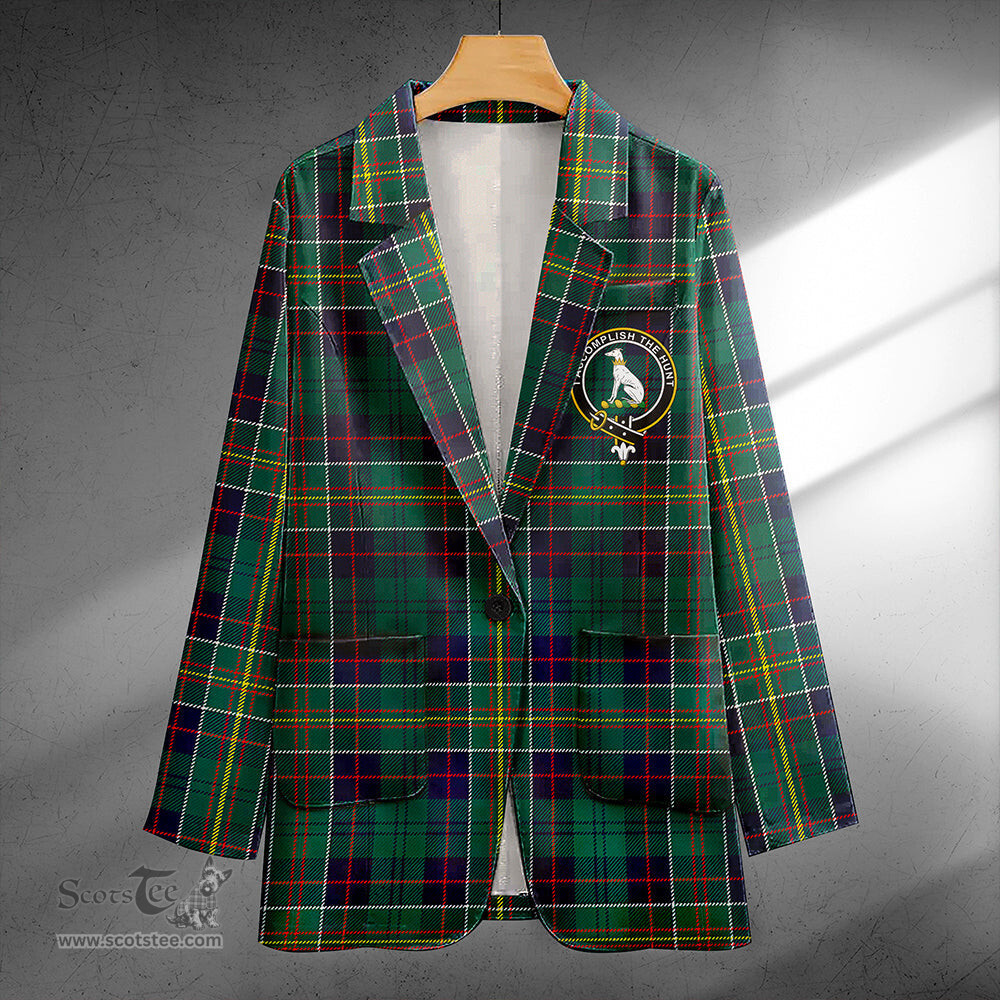 ScotsTee Shop Hunter of Hunterston (Michael of Hunterston) Modern Clan Crest Casual Tartan Flat Lapel Collar Blazer Tartan Blazer Cotton