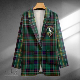 ScotsTee Shop Hunter of Hunterston (Michael of Hunterston) Modern Clan Crest Casual Tartan Flat Lapel Collar Blazer Tartan Blazer Cotton