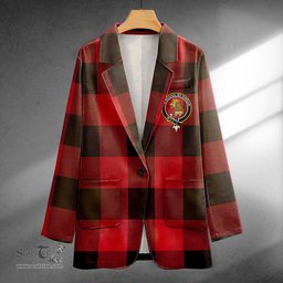 ScotsTee Shop MacGregor Rob Roy (Gregor Red & Black) Weathered Clan Crest Casual Tartan Flat Lapel Collar Blazer Tartan Blazer Cotton