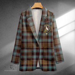 ScotsTee Shop Hunter of Peebleshire Weathered Clan Crest Casual Tartan Flat Lapel Collar Blazer Tartan Blazer Cotton